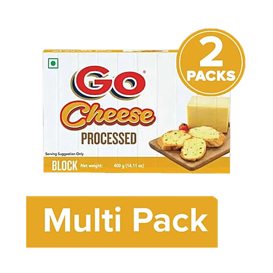 Go Processed Cheese Block - Made from Cow's Milk, 2x400 g Multipack