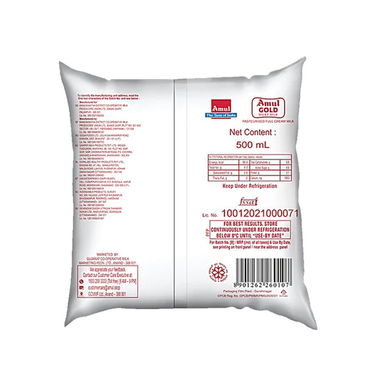 Amul Gold Full Cream Milk, 500 ml Pouch