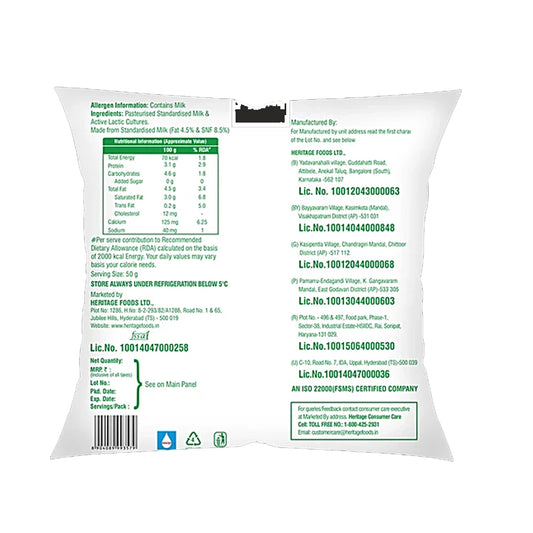 Heritage Creamilicious Curd - Thick & Creamy, Natural Source Of Calcium, 500 g Pouch