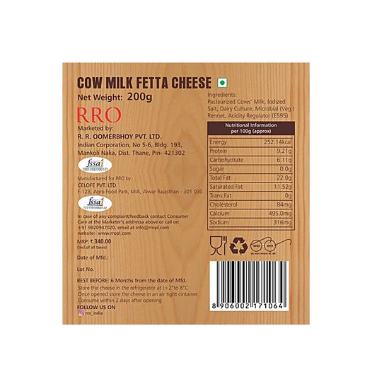 RRO DAIRY Cow Milk Feta Cheese, 200 g