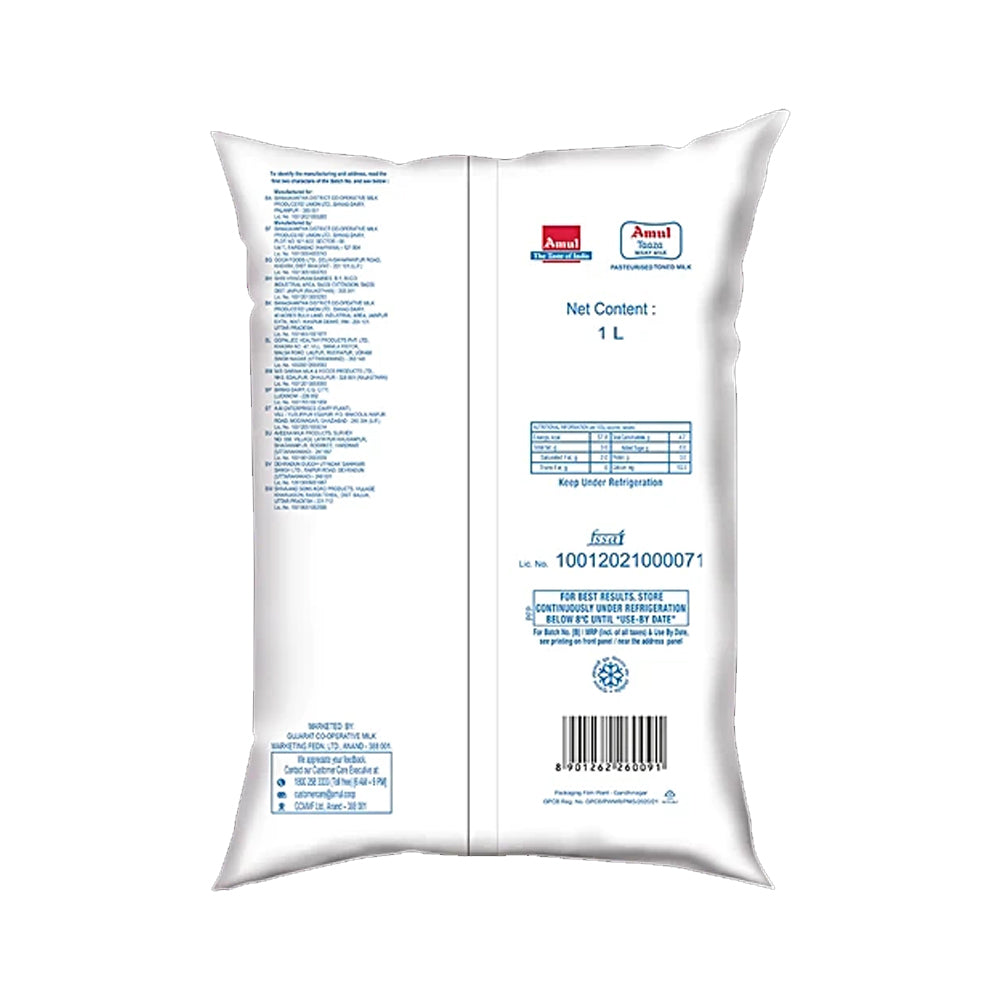 Amul Taaza Milk, 1 L Pouch