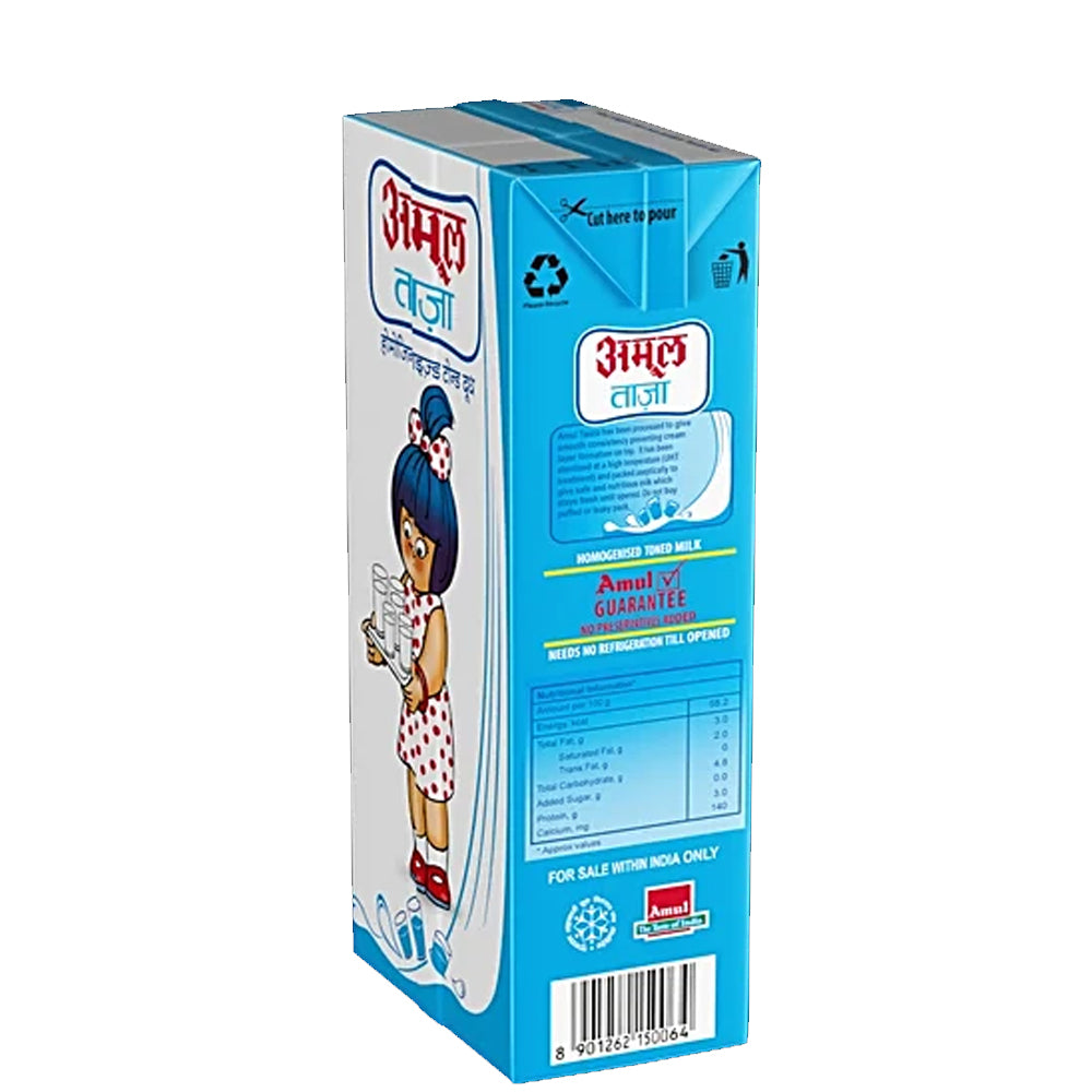 Amul Taaza Homogenised Toned Milk, 6x1 L Multipack
