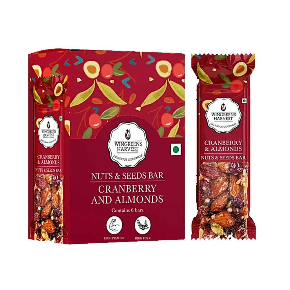 Wingreens Harvest Nuts & Seeds Bar - Cranberry & Almond, 180 g (6 pcs x 30 g each)