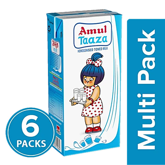 Amul Taaza Homogenised Toned Milk, 6x1 L Multipack