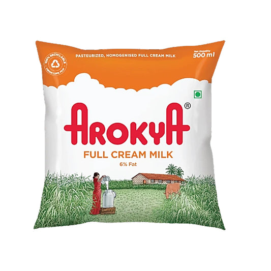 Arokya Full Cream Milk, 500 ml Pouch