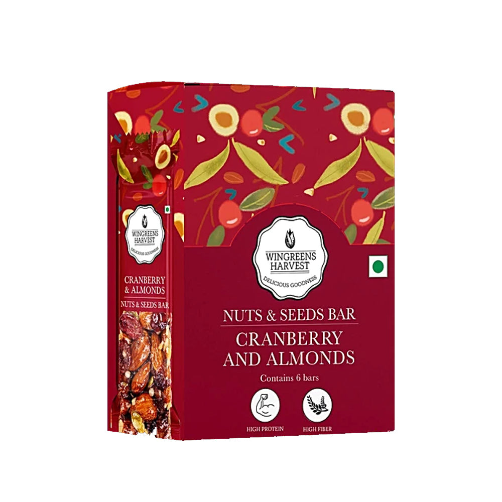 Wingreens Harvest Nuts & Seeds Bar - Cranberry & Almond, 180 g (6 pcs x 30 g each)
